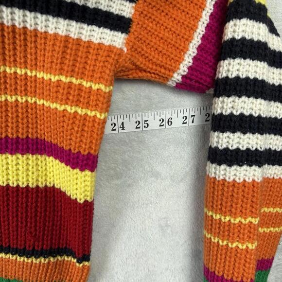 English Factory Striped Knit Half Zip Sweater M Colorful Chunky Acrylic Pullover - Picture 8 of 9